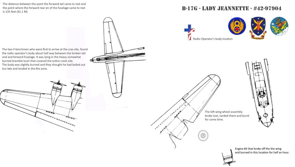 Positions of the part of the dead B-17 Positions of the part of the dead B-17