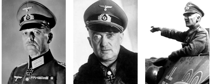 L to R: GFM Gerd von Rundstedt, GFM Walter Mödel, Gen Hasso von Manteuffel