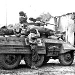 An M8 Light Armored Car is used to conduct reconnaissance during World War II circa 1944