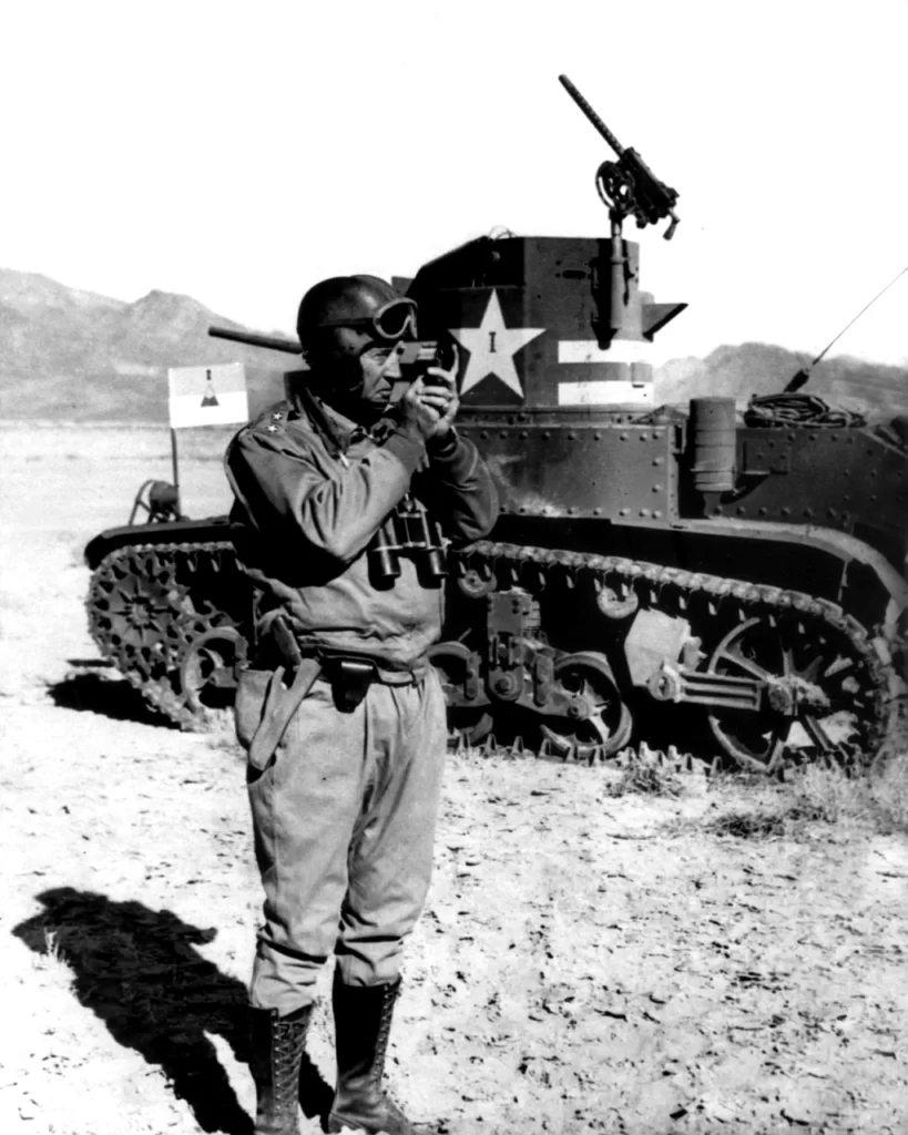 Patton in Tunisia with an M-2 Medium Tank and a Lensatic Compass