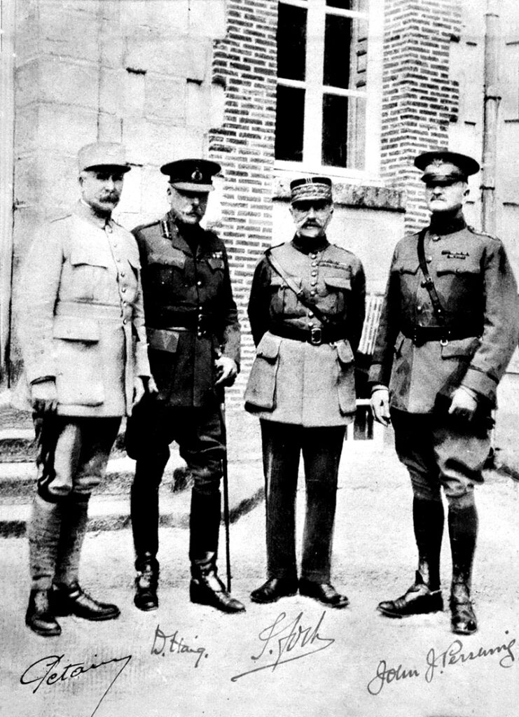 Allies (from left) Général Philippe Petain, Field Marshal Douglas Haig, Marshal Ferdinand Foch, General John Pershing