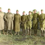 WW-1 Tank School in Bourge France (R to L) Col George S. Patton, Jr., Capt Cole, Maj Brett Sereno, and Lt Col Joseph Viner during the winter 1917-1918