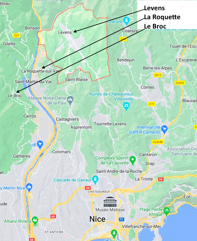 Warning - Modern Map - Locations Levens La Roquette Le Broc Warning - Modern Map - Locations Levens La Roquette Le Broc