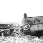 A Sherman Jumbo of 743rd Tank Battalion knocked out on 22nd November, 1944 near Lohn, Germany