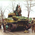 A Sherman tank of the 66th Armored Regiment, 2nd Armored Division, probably during the offensive in the province of North Rhine-Westphalia; April 1945