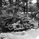 Destroyed German Armor – Normandy June 1944 – (Note) M-1A1 Tompson and Waco CJ4A Glider