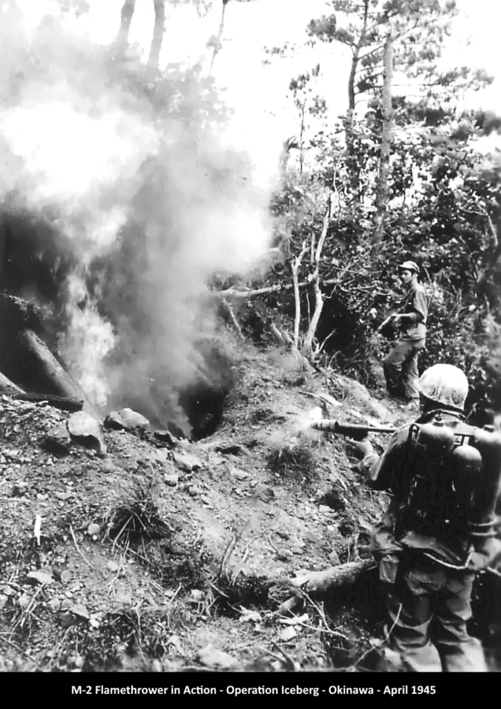M-2 Flamethrower in Action - Operation Iceberg - Okinawa - April 1945