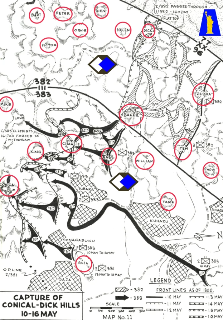 Maps Conical-Dick Hill Capture 10-16 May 1945