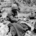 Okinawa-1945 – Evacuation of the Wounded – Sounthern part of the Island US Marines face the same problem.