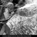 U.S. Marines battling for control of a ridge near Naha, Okinawa, May 1945