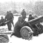 105-MM Howitzer artillery support – Battle of the Bulge – Location unknown