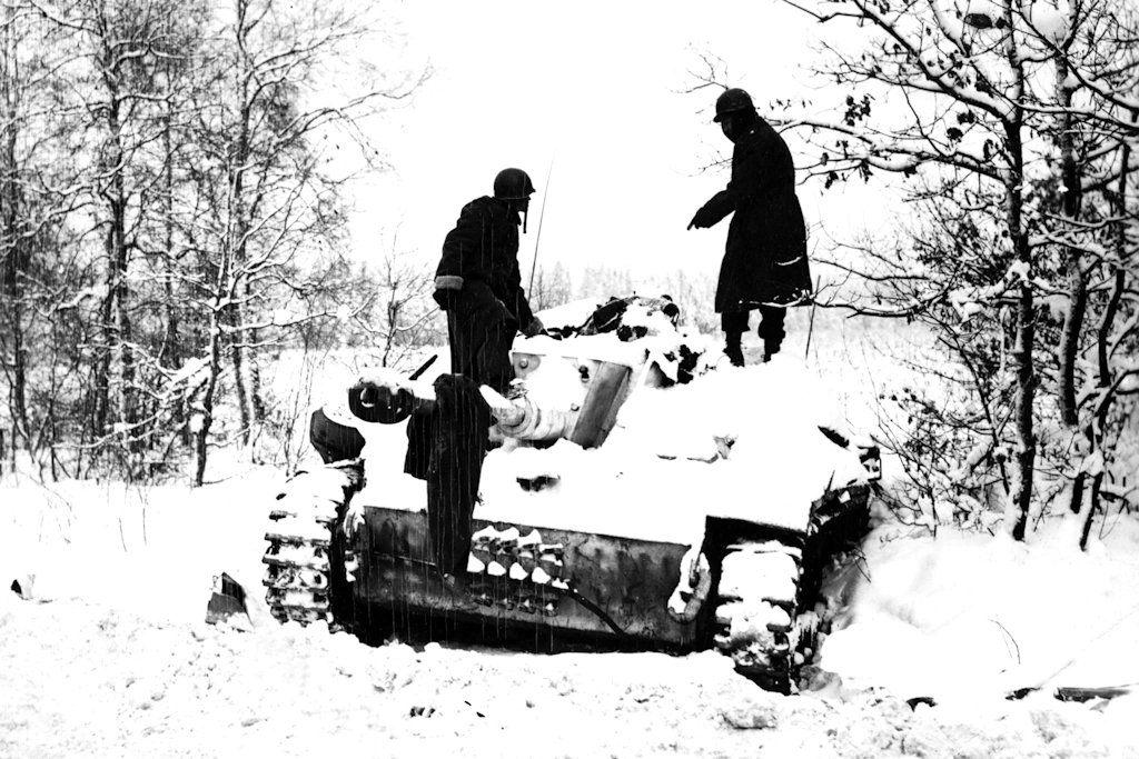 Vicinity St Vith - January 1945 - Destroyed StuG III (Self Propelled 75-MM)