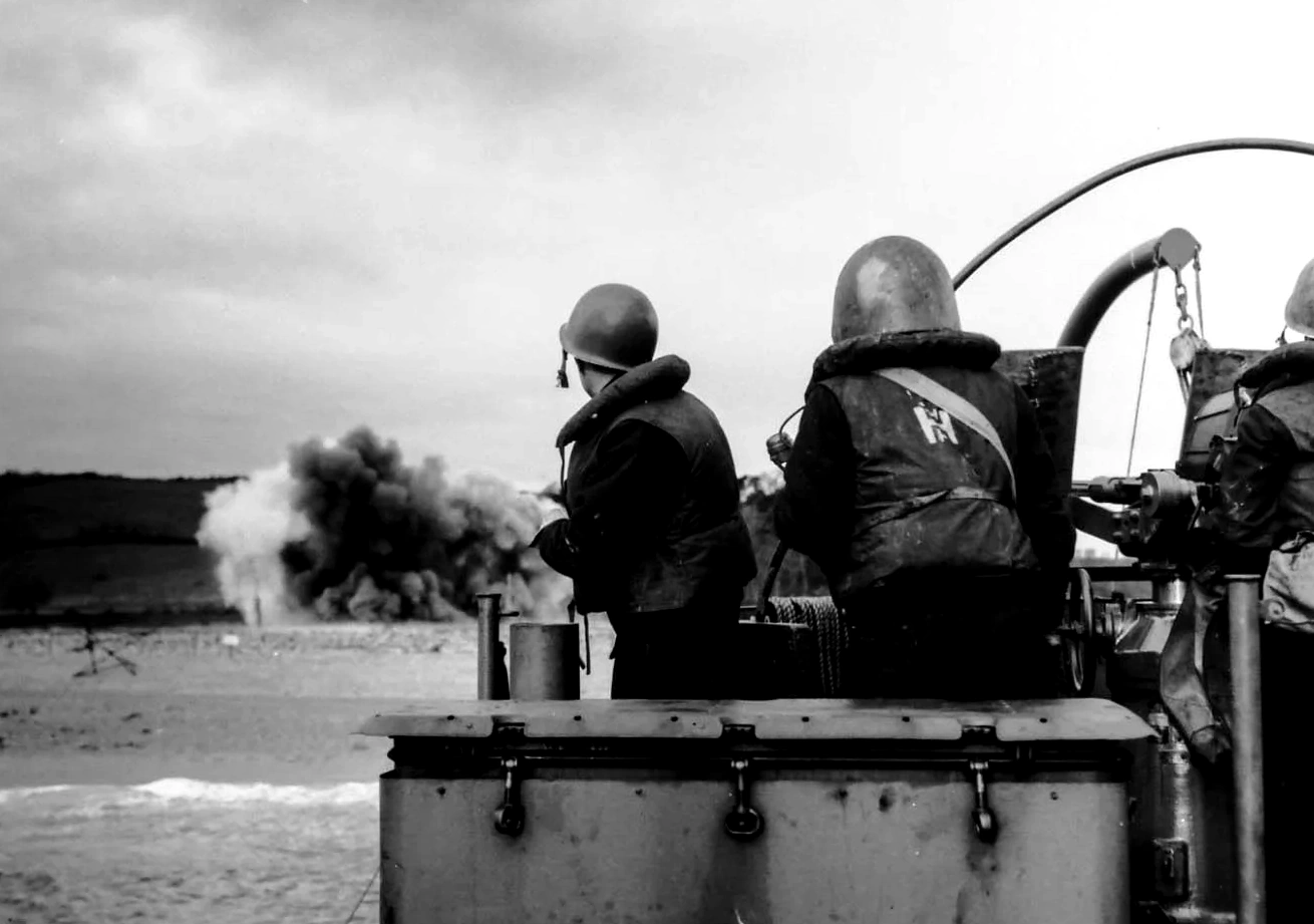 Coast Guard LCI as a Nazi Mine Explodes Close off Its Port Bow