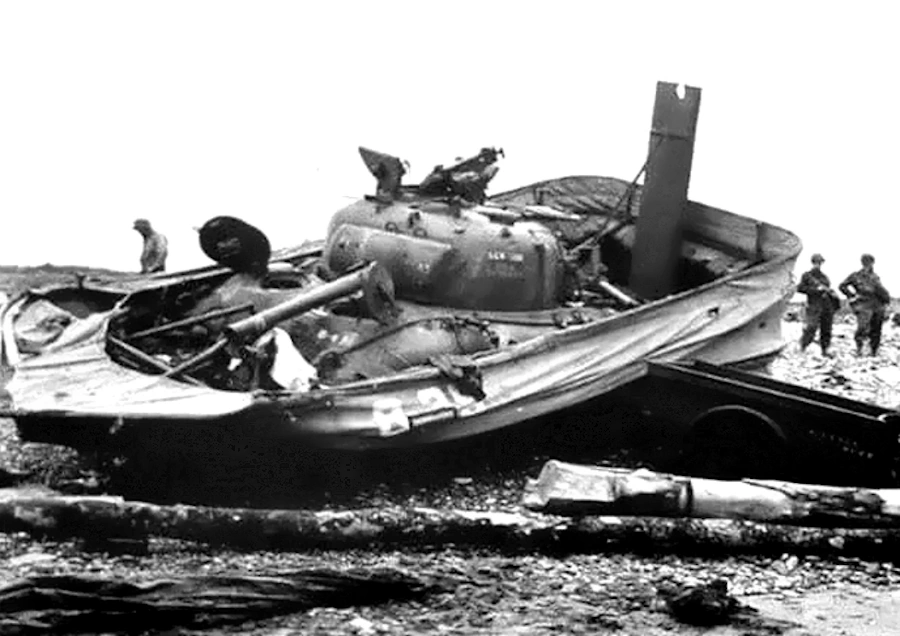 This Sherman DD make it to the beach and was disabled