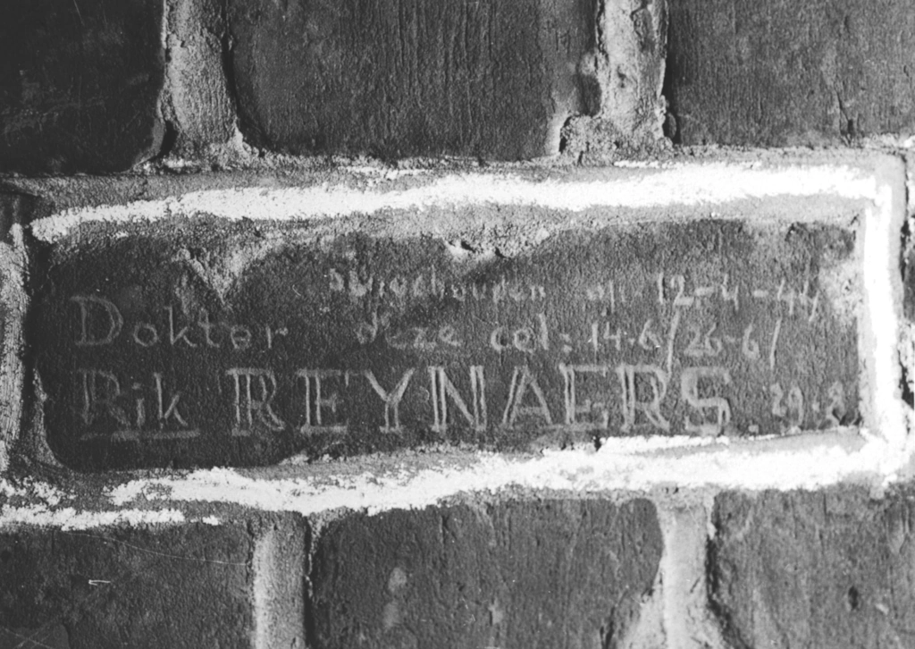 Traces engraved in the bricks from unfortunate prisoner of Breendonk