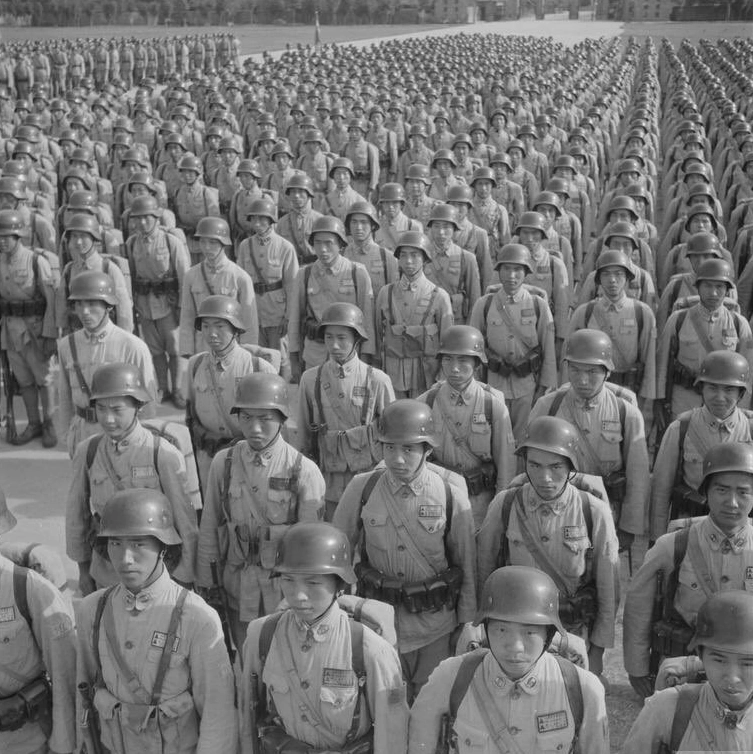 Chinese soldiers in 1943-1944 still wearing stahlhelm from 1930s