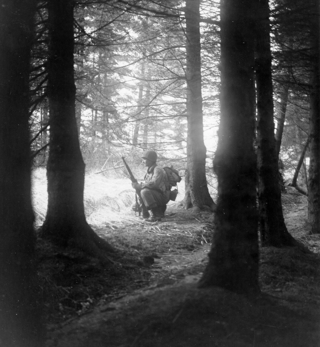 Intelligence & Patrols US soldier in the Sourbrodt Forest, Belgium, early December 1944