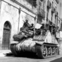 2-AD-EUCMH-Operation Husky-Sicily-1943-2nd Armored Division M-7 Priest 105-MM HMC (howitzer motor carriage), Sciacca, Sicily, 20 July 1943