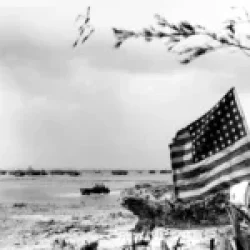 Amtracks from U.S. task force coming ashore on Okinawa, Ryukyus Islands, 1 April 1945