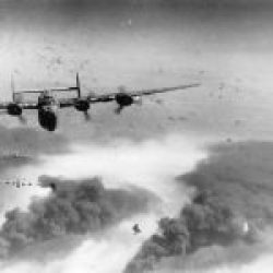 B-24 Liberator bombers of the 451st Bomb Group flying from Italy over Ploesti oil fields, Romania, May-Aug 1944.