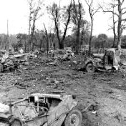 Destroyed German vehicles in the Falaise Pocket, August 1944
