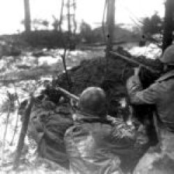 (Illustration) Riflemen of the 99-ID fire on targets near Rocherath December 17 1944