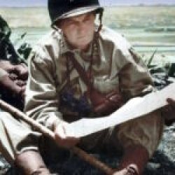 Son of a Confederate General and the highest ranking US officer killed by enemy fire in the Second World War, USMC Major General Simon Bolivar Buckner Jr. on Okinawa, Summer, 1945